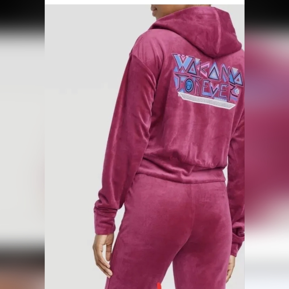 Marvel Wakanda, maroon velvet plush crop sweatshirt and flared bottoms. NWOT MED - Picture 3 of 15